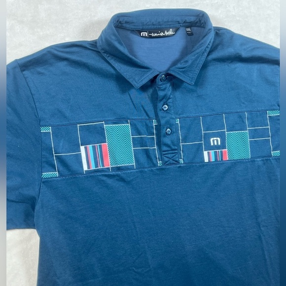 Travis Matthew XXL Patchwork Navy Golf Polo Shirt Performance Stretch Shirt - Picture 2 of 8